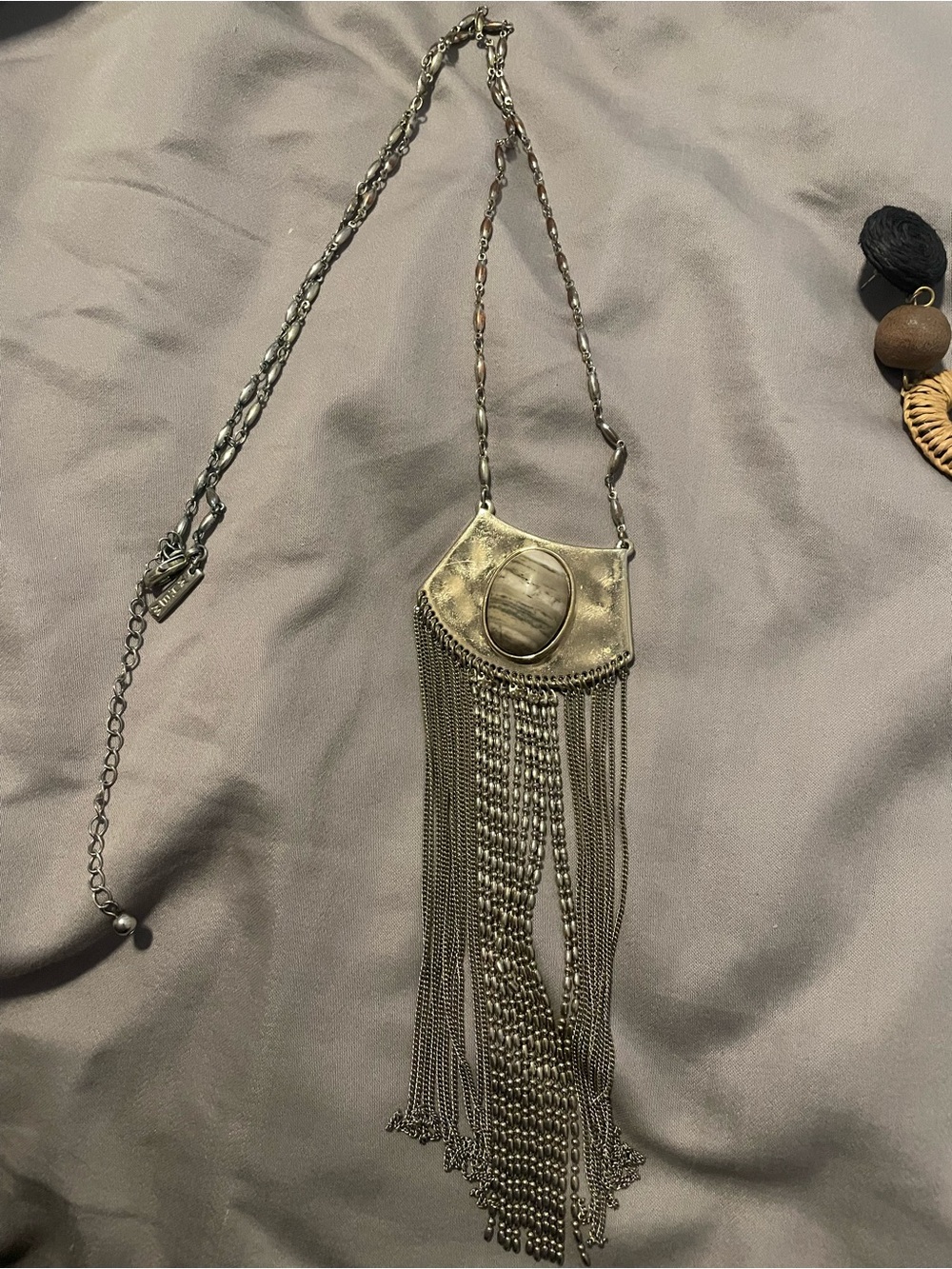 WHBM Boho Gold Fringe Pendant Necklace with Stone Accent